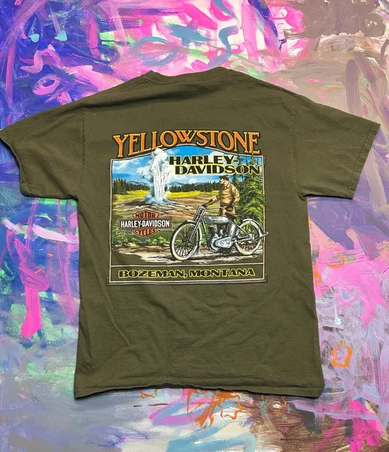Harley-Davidson Yellowstone T-Shirt Size Medium Olive Green Bozeman Montana