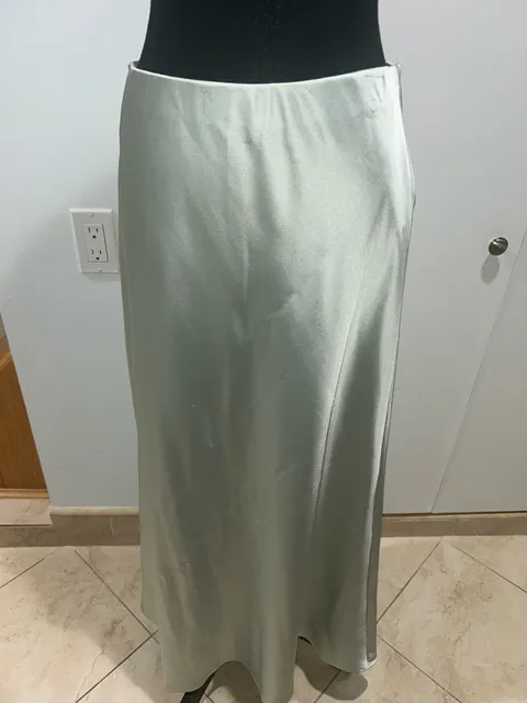 Satin Maxi Skirt Light Green Long Silk-Like Slip Skirt