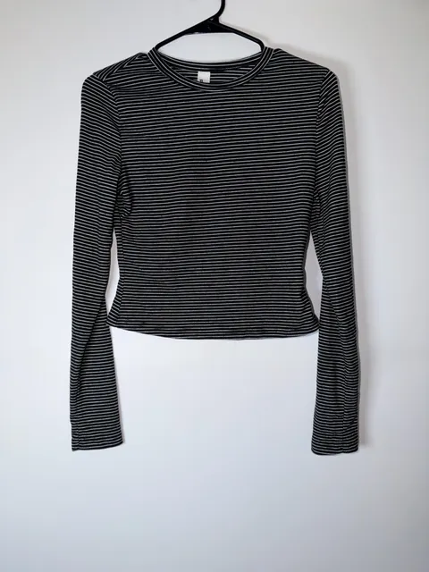 Missguided Striped Long Sleeve Top Size S Black White Ribbed Womens