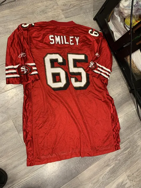 Reebok San Francisco 49ers Smiley 65 Jersey Size XXL Red Football On Field