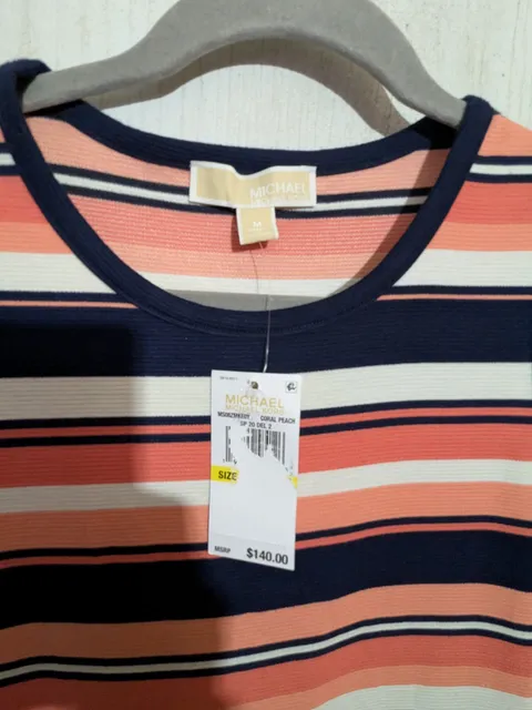 MICHAEL Michael Kors Striped Dress Size M Coral Peach Navy