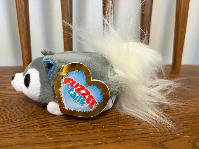 Fuzzee Tails Plush Grey Wolf with White Tail Stuffed Animal