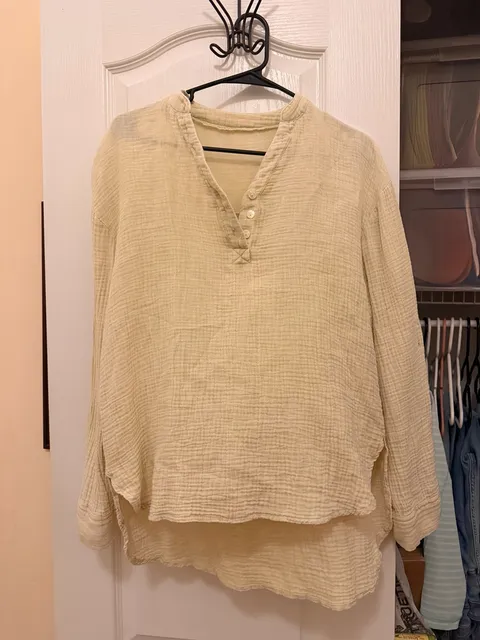 Unbranded Double Gauze Long Sleeve V-Neck Tunic Shirt Size S Yellow