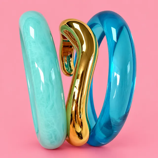 SHEIN 3-Piece Geometric Resin and Gold CCB Bangle Bracelet Set