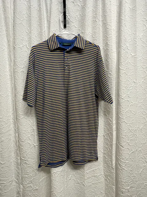 Bobby Jones Striped Polo Shirt Size Medium Blue Yellow Men's Golf Top Preppy