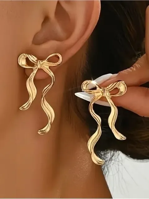 Gold Bow Drop Earrings for Women