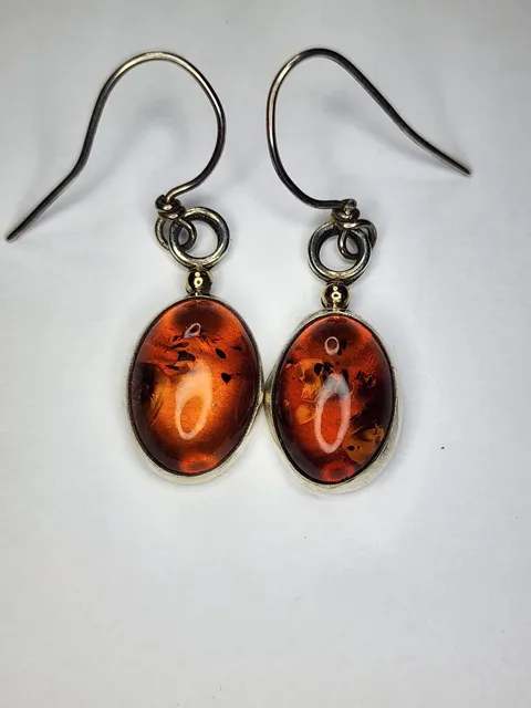 Sterling Silver 14k Gold Baltic Amber Earrings