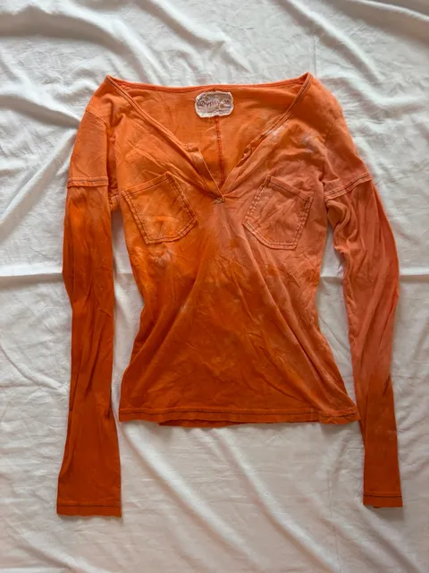 Gypsy 05 Long Sleeve Henley Top Orange Tie Dye