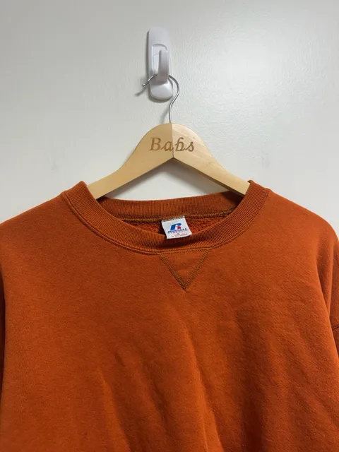 Russell Athletic V-Inset Sweatshirt Size L Rust Orange Fleece