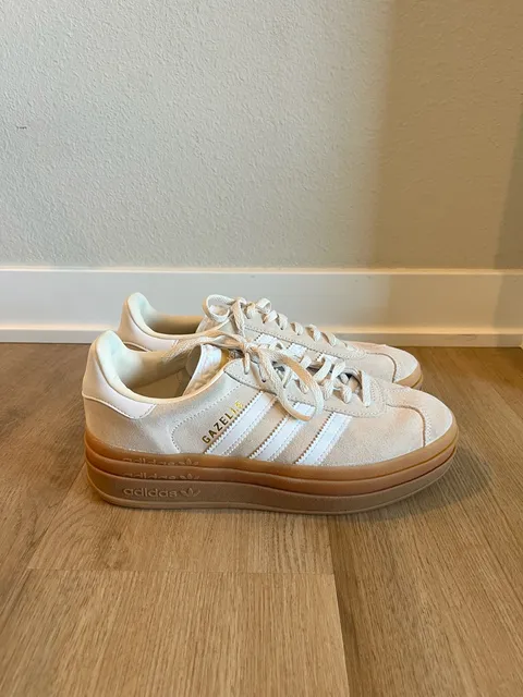 Adidas Gazelle, Bold Platform Fashion Sneakers Tan/White, Gummy Bottom, 6