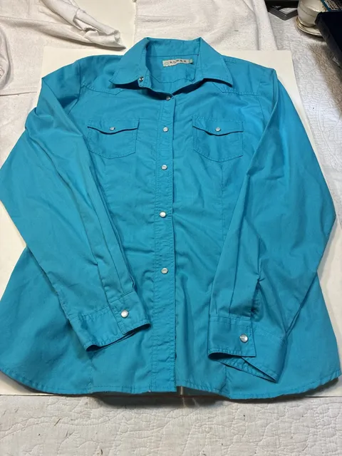Roper Western Pearl Snap Shirt Size L Turquoise Long Sleeve