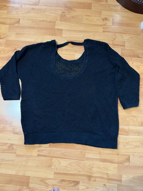 WinterSilks Open Knit Sweater Size M Black Silk Open Back Pullover