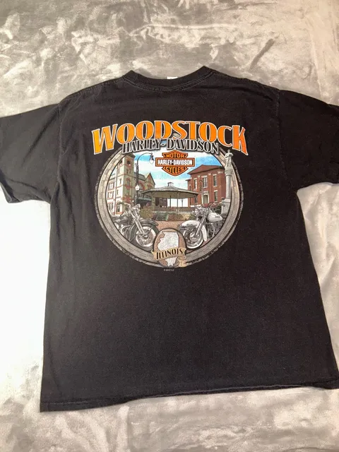 Harley Davidson Woodstock Illinois Pocket T-Shirt Size Large Black