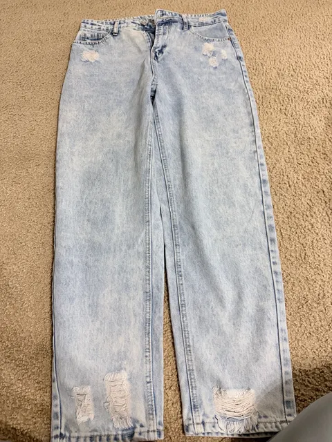 Shein Distressed Acid Wash Straight Leg Jeans Size L