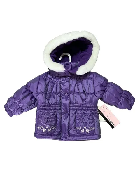 Madison Puffer Jacket baby girl 6-9 months Purple Floral Winter Coat Faux Fur