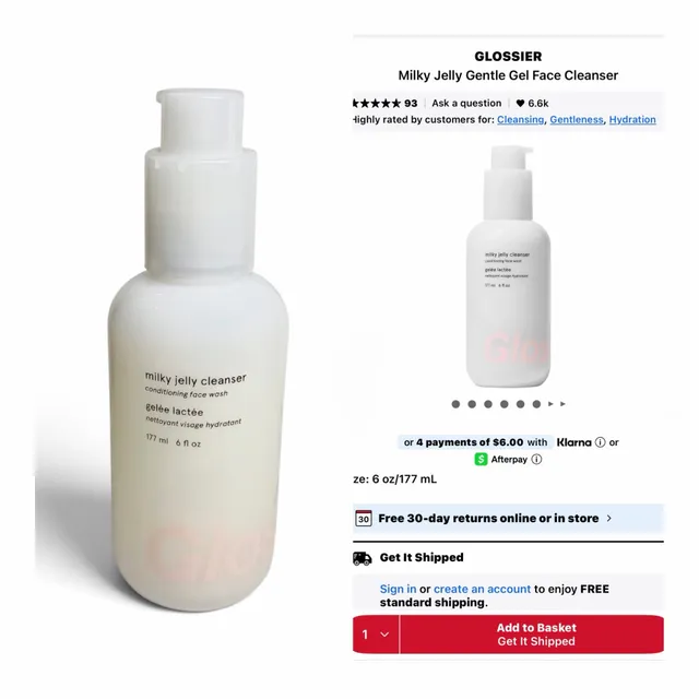 Glossier Milky Jelly Cleanser 6 oz Conditioning Face Wash