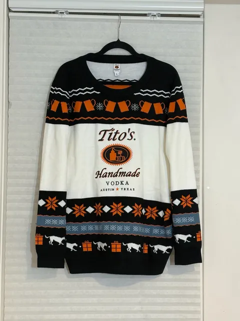 Tito's Handmade Vodka Ugly Christmas Sweater Size L Black White Holiday