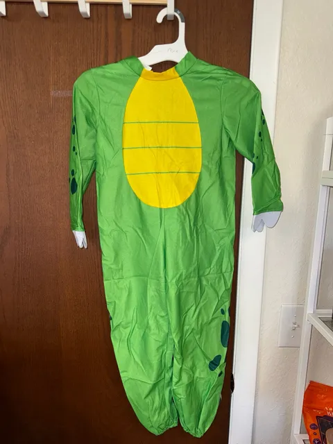 Kids Dinosaur Costume Medium Green T-Rex Jumpsuit Mask Shoe Covers