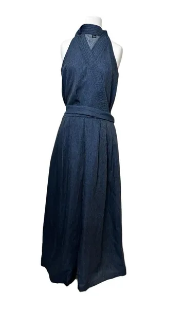 DAZY Halter Jumpsuit Size S Blue Denim Wrap V-Neck Sleeveless