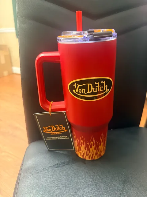 Von Dutch Insulated Tumbler 40 oz Red Flame Stainless Steel New
