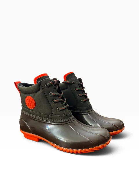 Tommy Hilfiger Twhilen-M Duck Boots Size 8M Olive Green Orange Rain Snow
