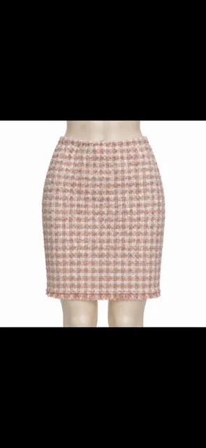 Calvin Klein Women’s 8P Pink Tweed Mini Skirt Petite NWT Frayed Hem Lined