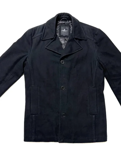 London Fog Men's Pea Coat Size S Old Money Quiet Luxury Dark Academia Heritage Minimalist Black Wool Blend Car Coat Single Breasted 3 Button Quilted Lined Winter Overcoat