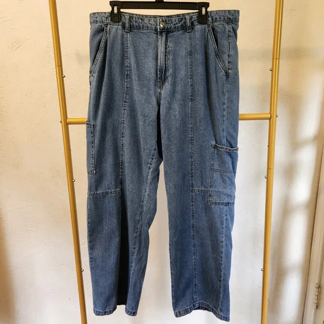 Future Collective Reese Blutstein Cargo Jeans Size 14 Blue Denim