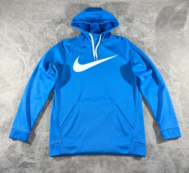 Nike Dri-FIT KO 3.0 Performance Pullover Hoodie Size M Blue White Big Swoosh