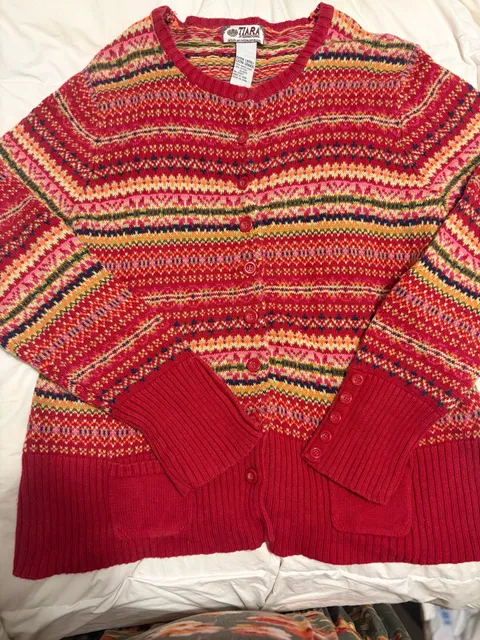 Grandmacore Red, Yellow Nordic Button Cardigan Size Extra Large Vintage fall