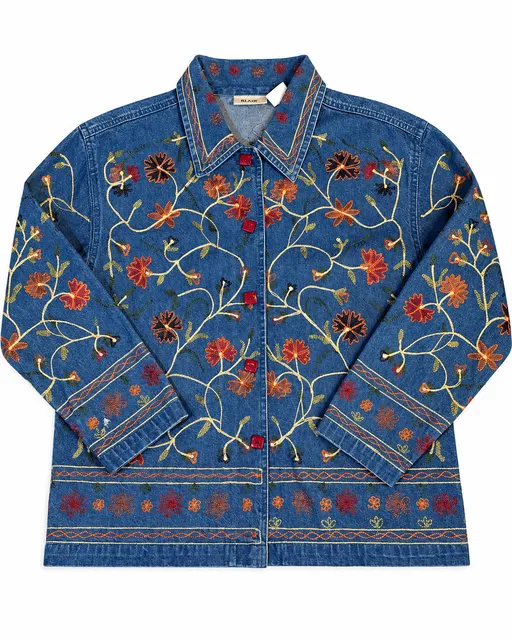Vintage units Floral Embroidered Denim Jacket Extra Large