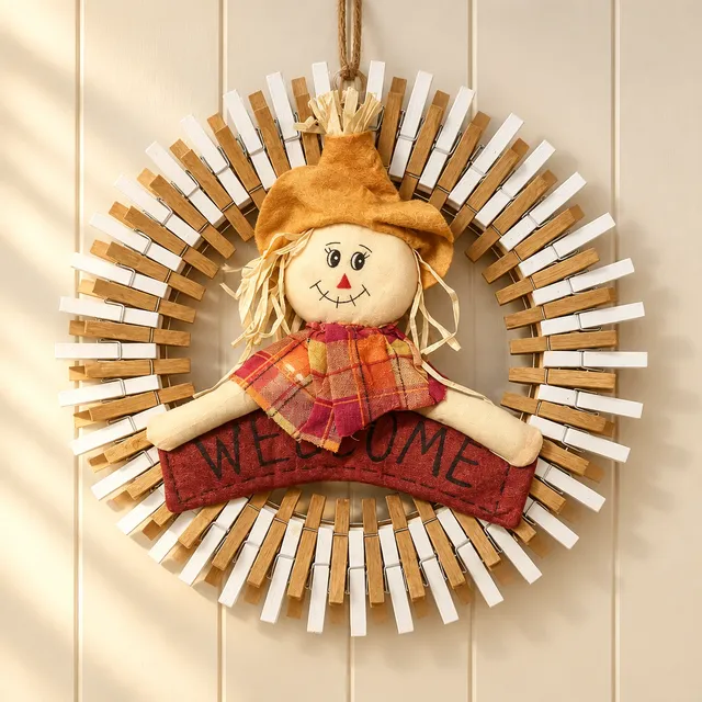 Fall Scarecrow Welcome Clothespin Wreath 14.5” | Creations By Loren