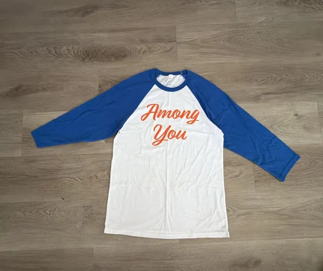 Bella Canvas Among You Raglan Shirt Size M Blue White Long Sleeve