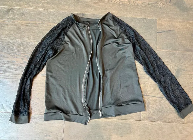 Unbranded Black Zip Up Jacket With Lace Sleeves
