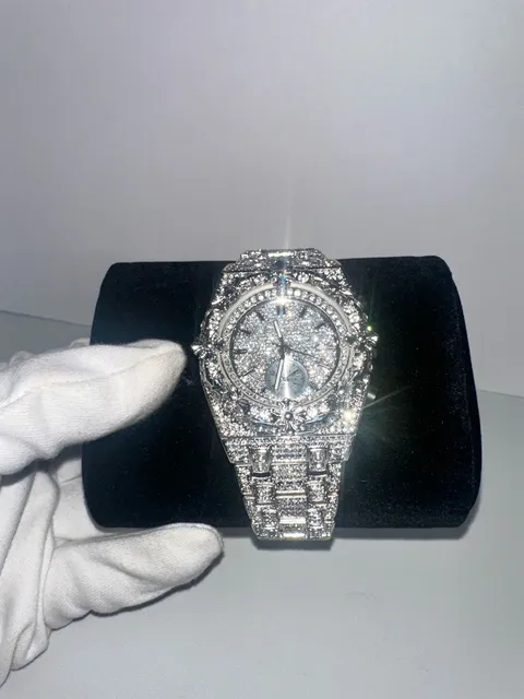 Silver Iced Out Rhinestone Fashion Watch – Floral Bezel