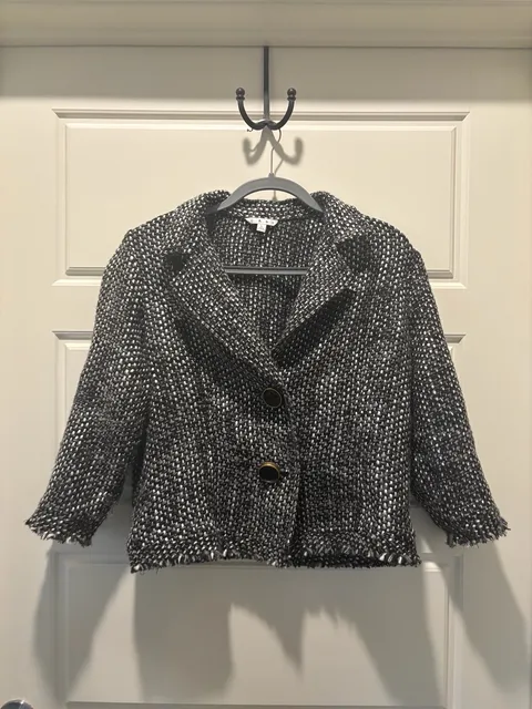 Cabi Tweed Jacket Size L Black White Button Front Blazer