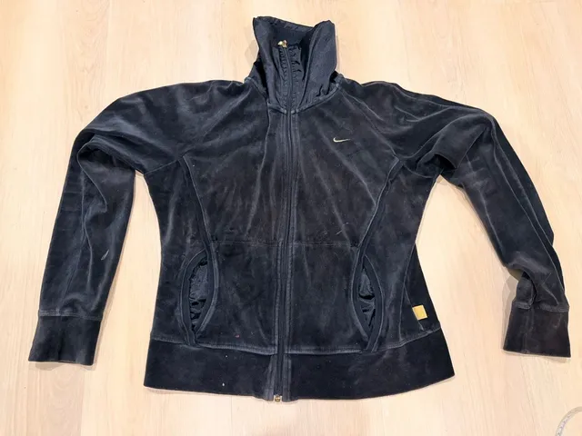 Nike Velour Full Zip Track Jacket Size L (12-14) Black