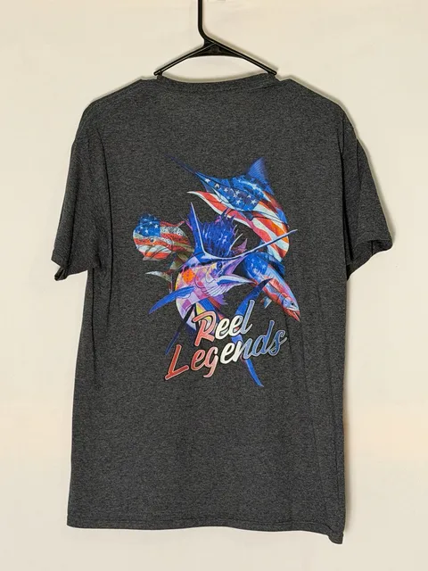 Reel Legends Graphic T-Shirt Medium Gray American Flag Fish