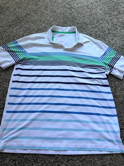 Nike Golf Tour Performance Polo Shirt Size XL White Blue Green Striped Dri-Fit