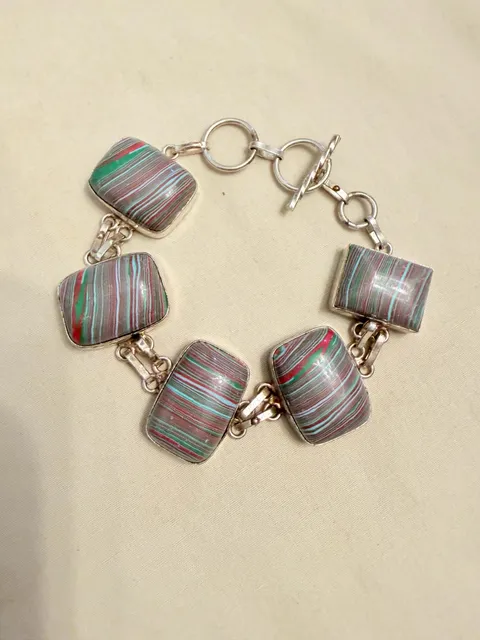 Sterling Silver Fordite Link Bracelet 925