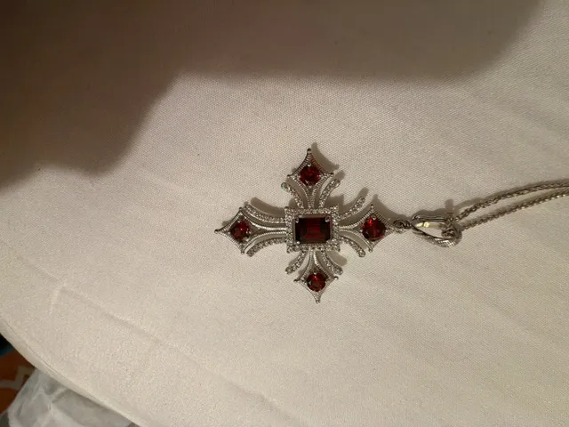 Judith Ripka Sterling Silver Garnet Cross Enhancer Necklace 3.50 Cttw