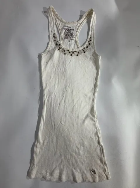 Abercrombie & Fitch Vintage Beaded Ribbed Tank Top White Size S