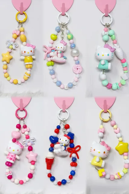 6 pieces handmade beaded Hello Kitty charm