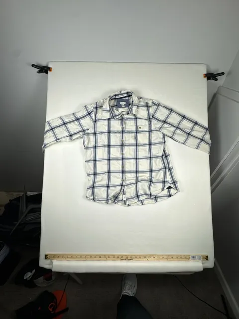 L.L. Bean Plaid Button-Down Shirt Size M Blue White Organic Cotton