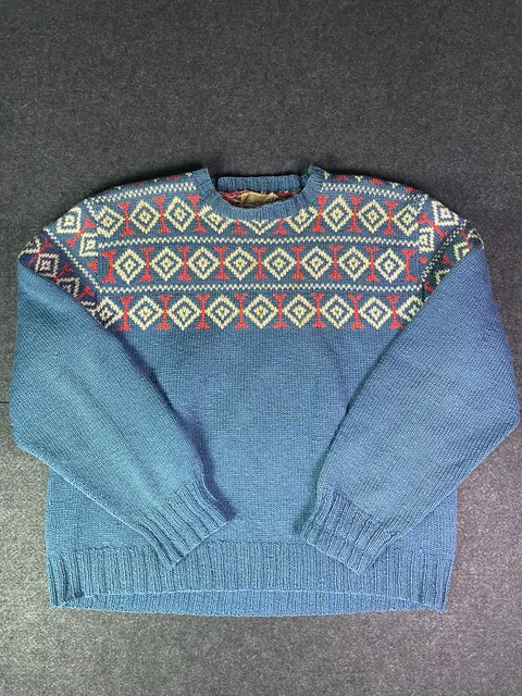 Husfliden Bergen Vintage Handknitted Norwegian Wool Sweater Blue