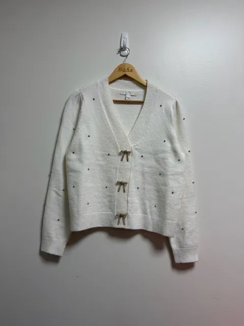Lilly Pulitzer Ellorie Sweater Size M Coconut Rhinestone Cardigan