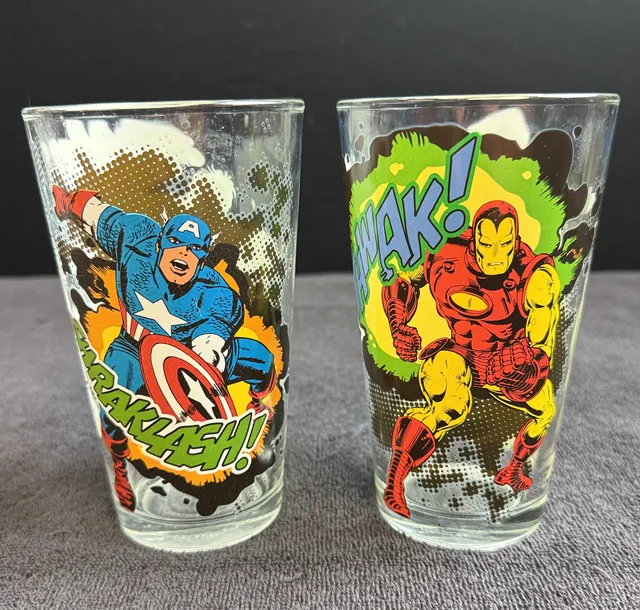 Marvel Comics Pint Glasses Set of 2 Captain America, Iron Man, Hulk, & Thor
