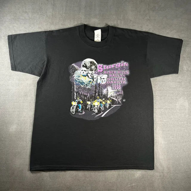 Vintage Fruit Of The Loom x 1998 Sturgis Black Hills Rally T-Shirt Size XL Black