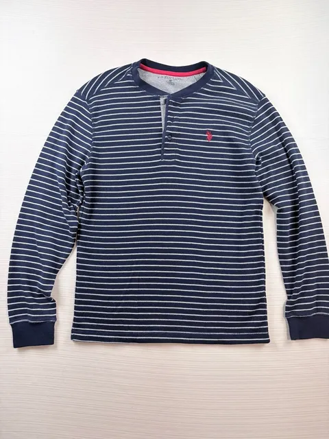 U.S. Polo Assn. Striped Thermal Henley Size M Blue