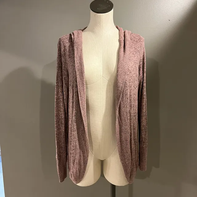 Grayson Threads Hooded Cardigan Pink Purple Heathered Open Front Sweater Large